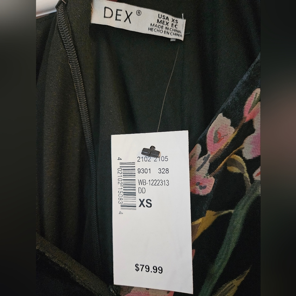 NWT Dex XS Velvet Burnout Dress, wrap style, midi length, with floral design - Picture 12 of 14